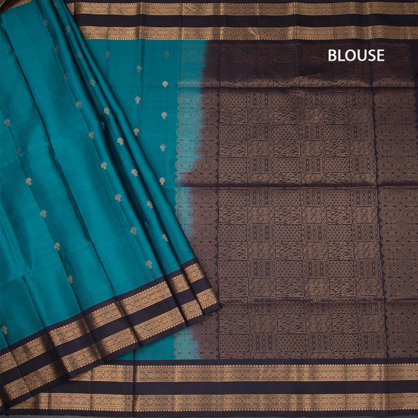 Peacok Blue Soft Silk Saree With Small Buttas And Rettapet Border