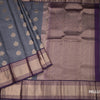 Grey Silk Saree With Peacock Design And Rettapet Border