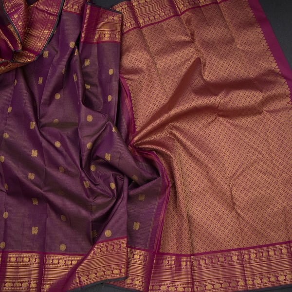 Purple Varira oosi Silk Saree With Peacock And Chakra Buttas And Gold Zari Border