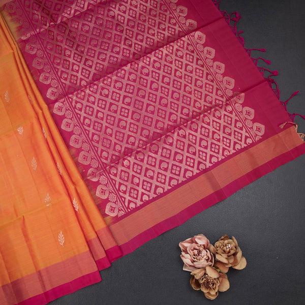 Shot Colour Soft Silk Saree With Floral Buttas And Zari Border
