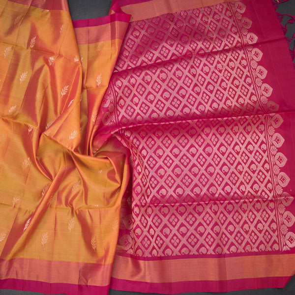 Shot Colour Soft Silk Saree With Floral Buttas And Zari Border