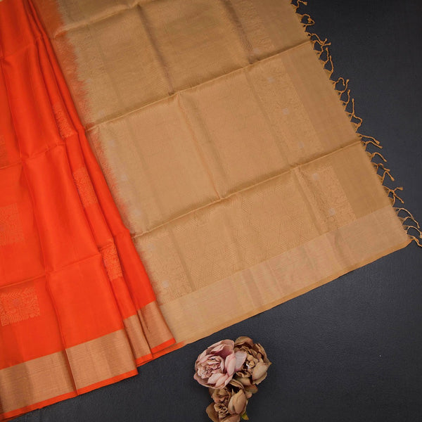 Fanta Orange Soft Silk Zari Worked Saree And Zari Border