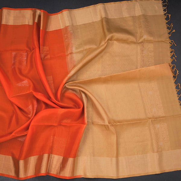 Fanta Orange Soft Silk Zari Worked Saree And Zari Border
