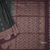 Bottle Green Soft Silk Saree With Floral Buttas And Brown Border