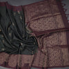 Bottle Green Soft Silk Saree With Floral Buttas And Brown Border