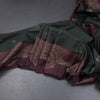 Bottle Green Soft Silk Saree With Floral Buttas And Brown Border