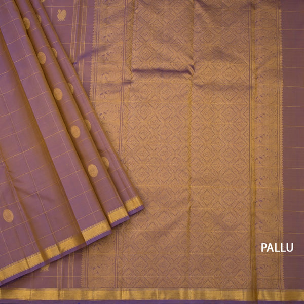 Shot Colour Checked Silk Saree With Peacock And Chakra Buttas And Ribbon Border