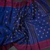 Dark Blue Silk Saree With Peacock And Chakra Buttas