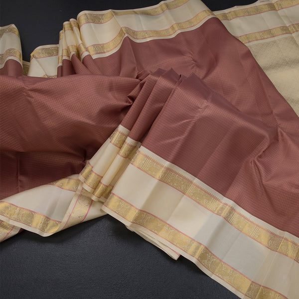 Cinnamon Brown Checked Silk Saree And Rettapet Border