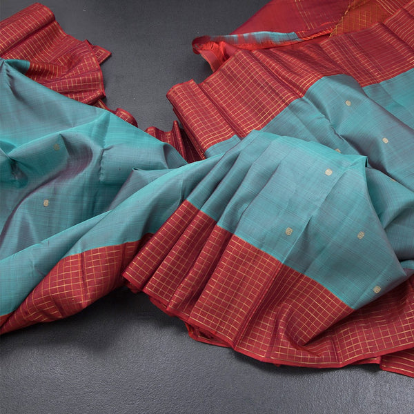 Shot Colour Silk Saree With Chakra Buttas And Checked Zari Border