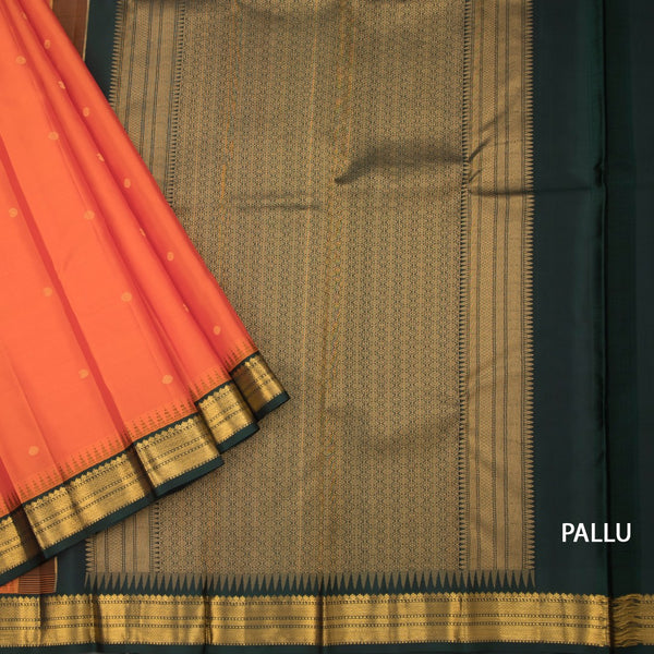 Orange Silk Saree With Mango And Chakra Buttas And Temple Border