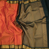 Orange Silk Saree With Mango And Chakra Buttas And Temple Border