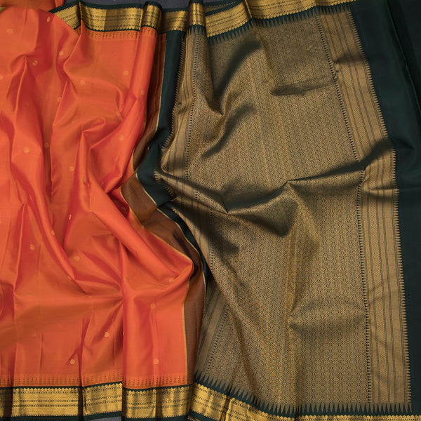 Orange Silk Saree With Mango And Chakra Buttas And Temple Border