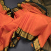 Orange Silk Saree With Mango And Chakra Buttas And Temple Border
