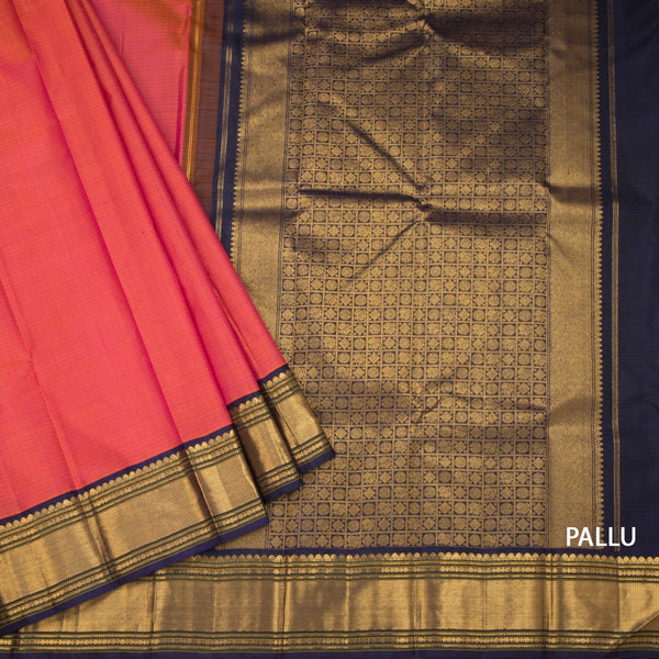 Shot Colour Checked Silk Saree And Zig Zag Zari Border