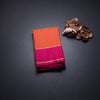 Orange Vertical Stripes Silk Saree And Pink Border