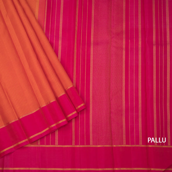 Orange Vertical Stripes Silk Saree And Pink Border