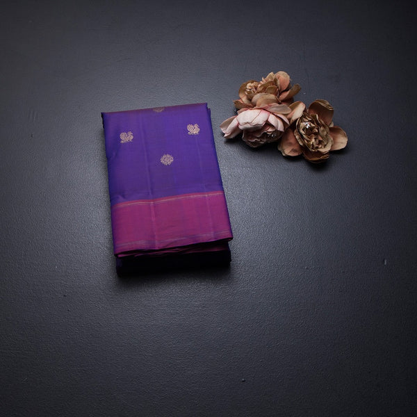 Purple Silk Saree With Peacock And Chakra Buttas And Stripes Border 02