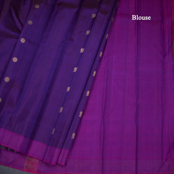 Purple Silk Saree With Peacock And Chakra Buttas And Stripes Border 02