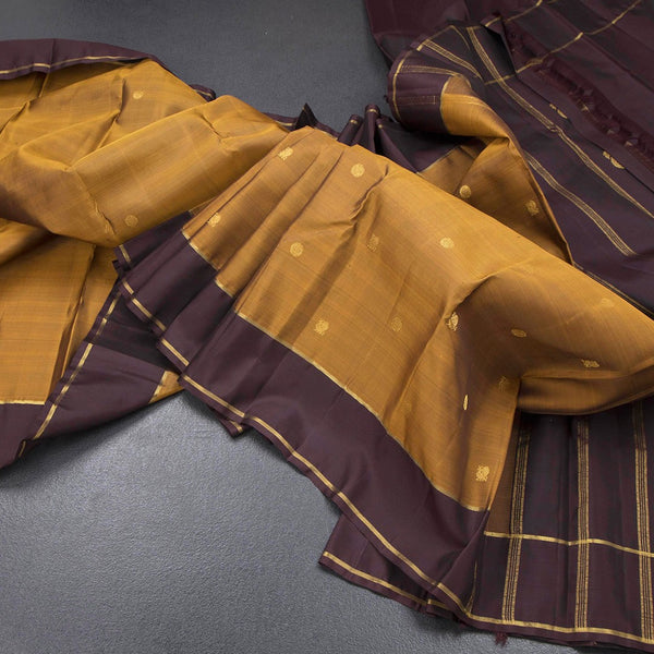Golden Brown Silk Saree With Peacock And Chakra Buttas