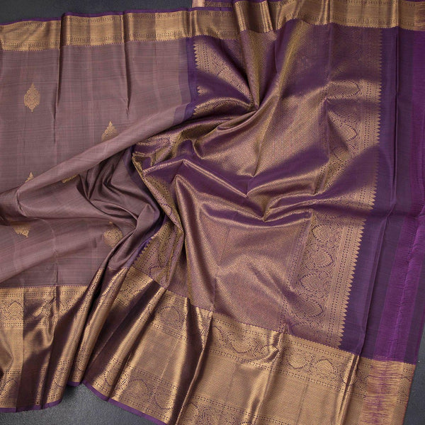 Lilac Purple Silk Saree With Zari Buttas And Gold Zari Border