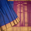 Dark Blue Checked Silk Saree And Gold Zari Border