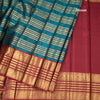 Peacock Green Silk Saree With Stripes Multi Design And Red Zari Border