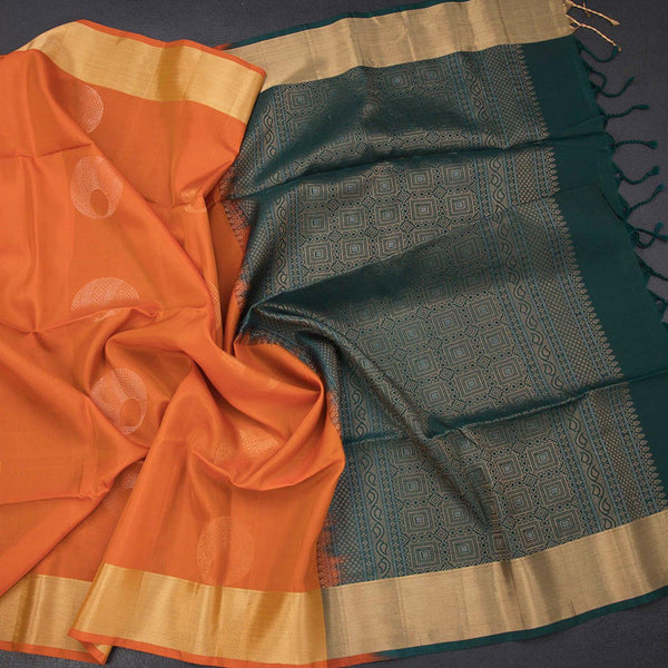 Fanta Orange Soft Silk Saree With Oval Design And Zari Border