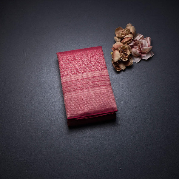 Dark Pink Zari Worked Silk Saree With Lines Design On The Body