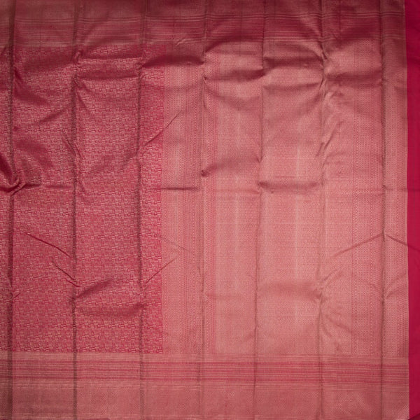 Dark Pink Zari Worked Silk Saree With Lines Design On The Body