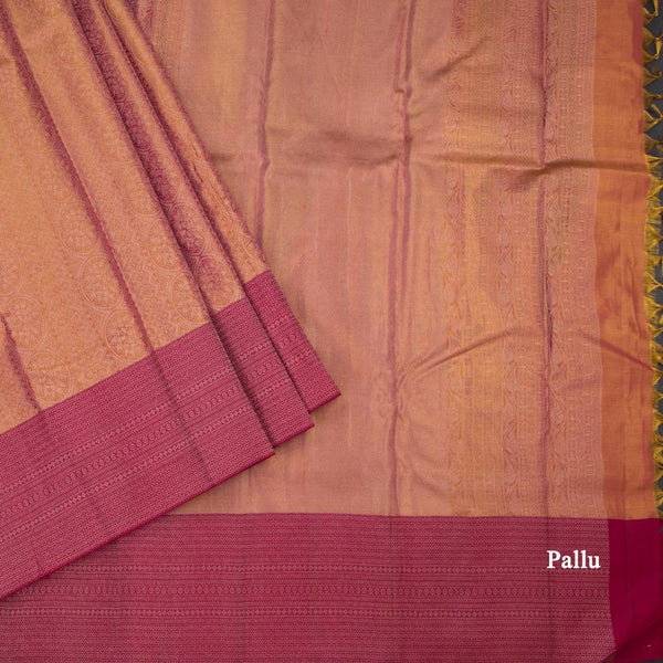 Shot Colour Tissue Silk Saree With Multi Design On The Body And Pink Zari Border