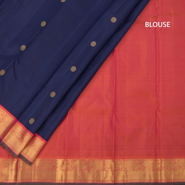 Navy Blue Silk Saree With Chakra Buttas And Gold Zari Border