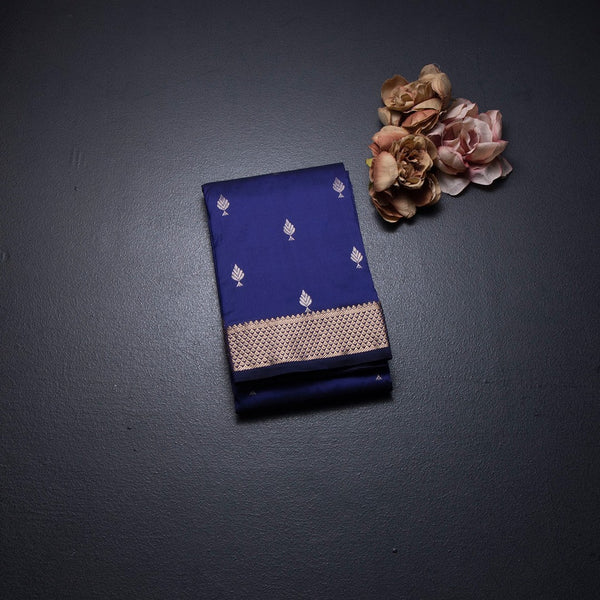 Semi Silk Royal Blue Silk Saree With Small Buttas And Zari Border