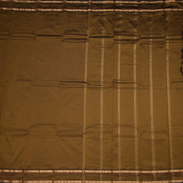 Semi Silk Golden Brown Checked Silk Saree And Rettapet Border