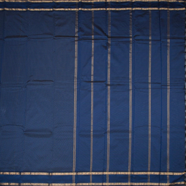 Semi Silk Dark Blue Checked Silk Saree And Rettapet Border