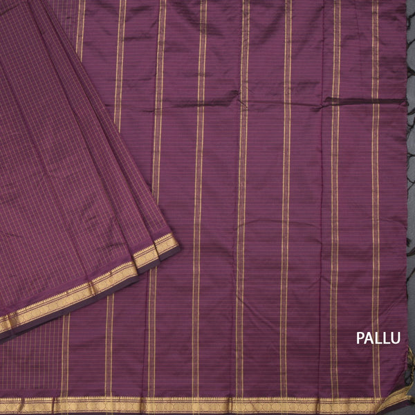 Semi Silk Purple Checked Silk Saree And Zari Border