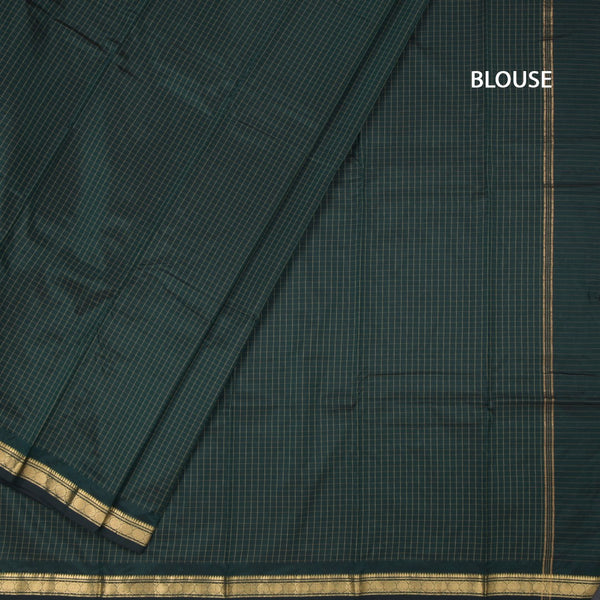 Semi Silk Bottle Green Checked Silk Saree And Zari Border