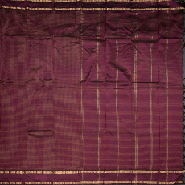 Semi Silk Wine Colour Checked Silk Saree And Rettapet Border