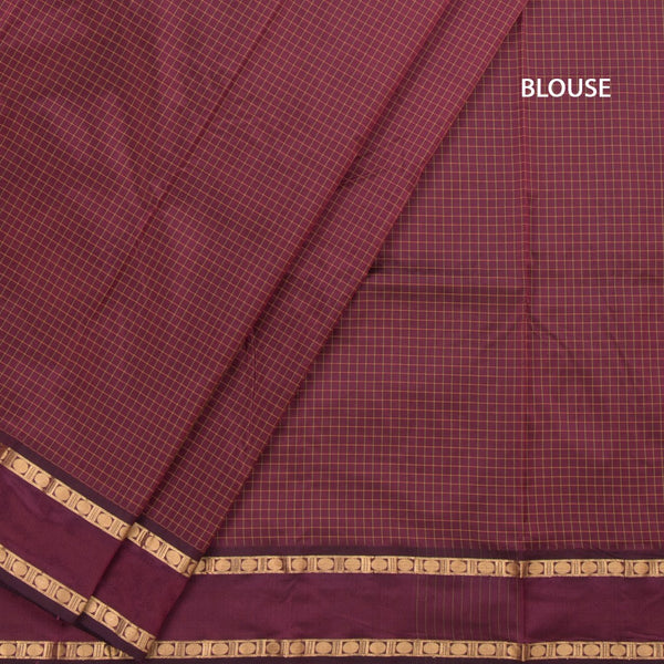 Semi Silk Wine Colour Checked Silk Saree And Rettapet Border