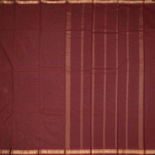 Semi Silk Maroon Checked Silk Saree And Zari Border