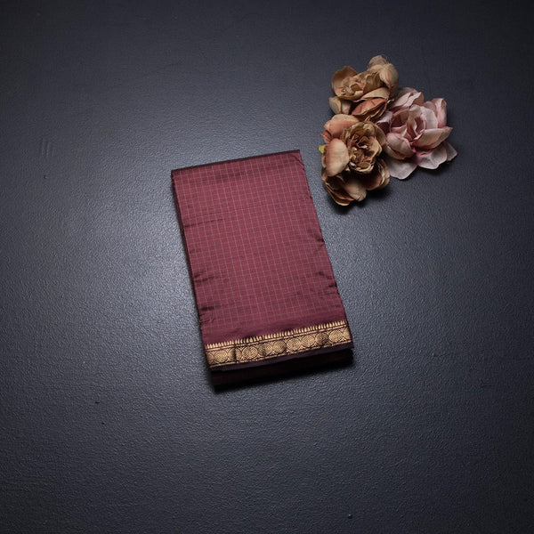 Semi Silk Maroon Checked Silk Saree And Zari Border 02