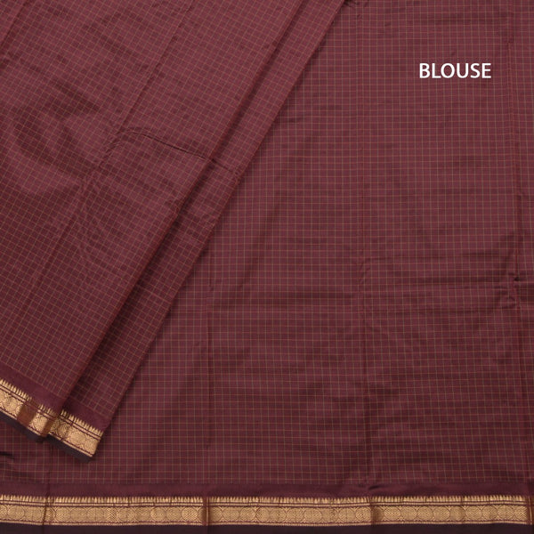 Semi Silk Maroon Checked Silk Saree And Zari Border 02