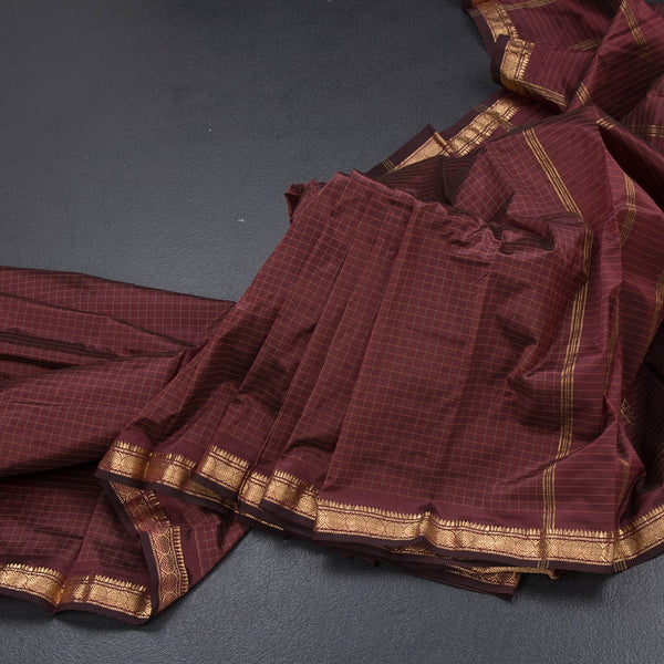 Semi Silk Maroon Checked Silk Saree And Zari Border 02
