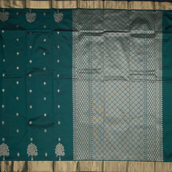 Semi Silk Dark Green Saree With Floral And Tree Design And Zari Border