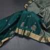 Semi Silk Dark Green Saree With Floral And Tree Design And Zari Border