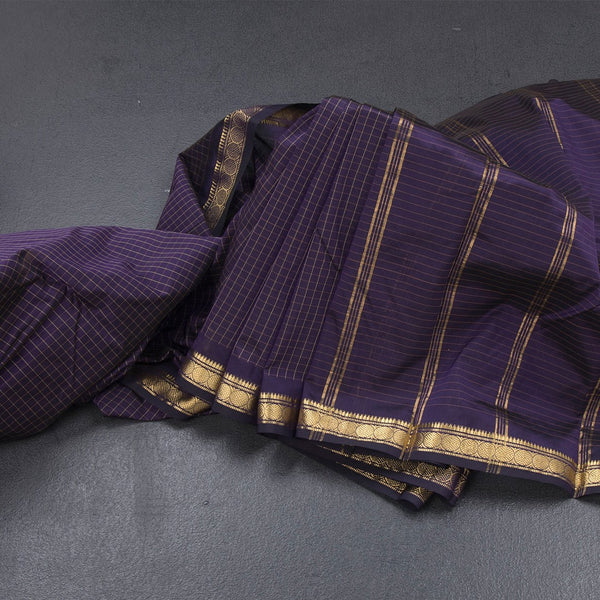 Semi Silk Brinjal Violet Checked Silk Saree And Zari Border