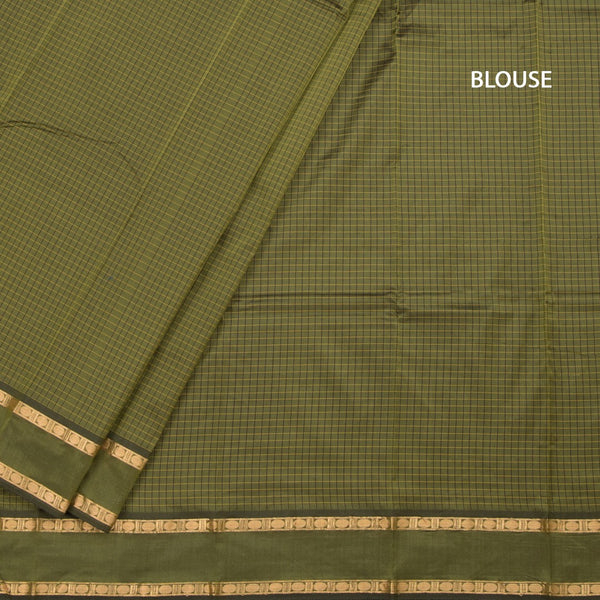Semi Silk Olive Green Checked Silk Saree And Rettapet Border