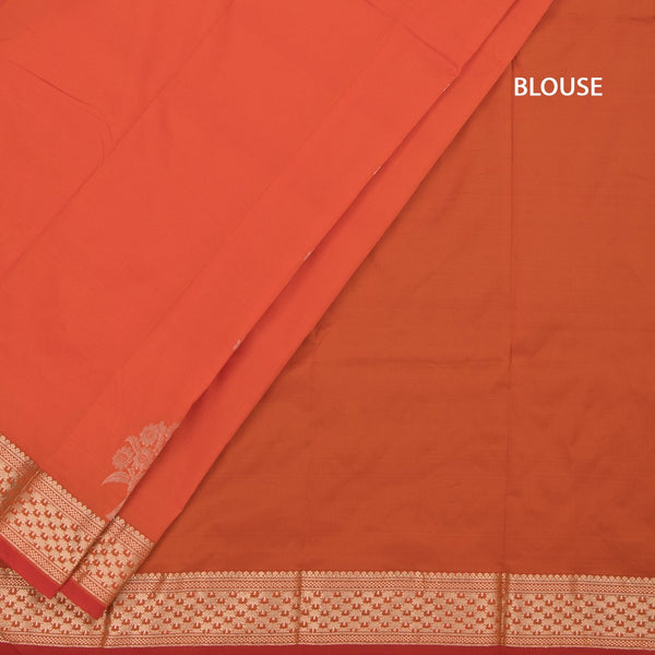 Semi Silk Fanta Orange Saree With Floral And Tree Design And Zari Border