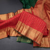 Red Silk Saree With Floral Zari Buttas And Gold Zari Border