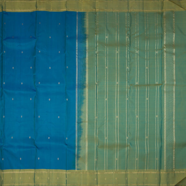 Peacock Blue Silk Saree With Zari Buttas And Zari Border